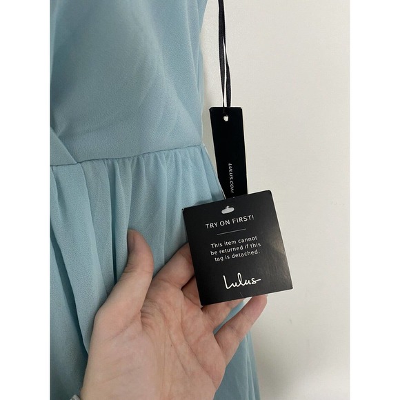 NWT Lulus Women’s Beaded Twist Front Prom Mint Bridesmaid Chiffon Maxi Dress S - Picture 4 of 11